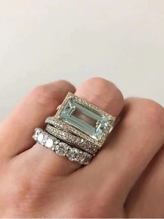 Jewelry - LAST ONE❤️ NWT! Triple Stack Silver Faux Aquamarine and Rhinestone Boho Ring Set